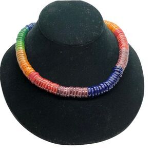 Unique "Do Brasil" 24" Necklace - Graduated Colorful Painted Ceramic Disc Beads